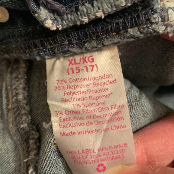 No Boundaries adorable denim distressed w/lace trim overall shorts XL(15-17) - Picture 11 of 12